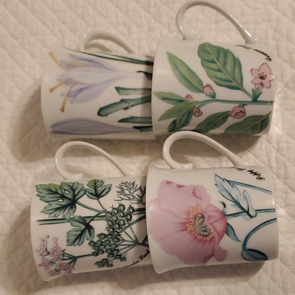 Vtg Set Of 4 Horchow Botanical Herb Mugs Cups - Picture 8 of 11
